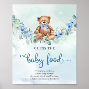 Cute elephant blue flower Guess The Baby Food game Poster