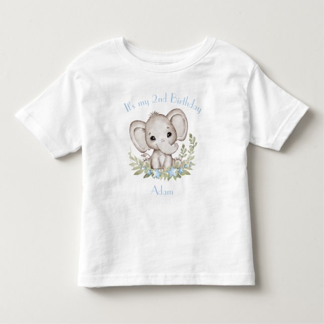 Cute Elephant Blue Green Birthday Boy Toddler T-Shirt (Front)