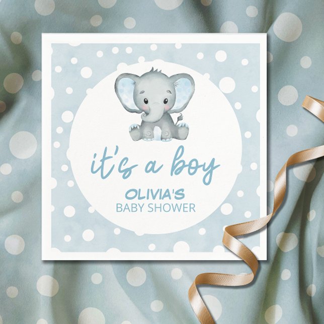 Cute Elephant blue It's a Boy Baby Shower  Napkin (Creator Uploaded)