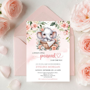 Cute elephant boho blush roses little peanut girl invitation