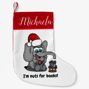 Cute Elephant Book Lover Illustrated Small Christmas Stocking