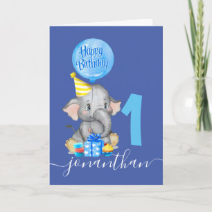 cute elephant boy 1st birthday card