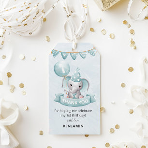 Cute Elephant Boy 1st Birthday Party Favour Gift Tags