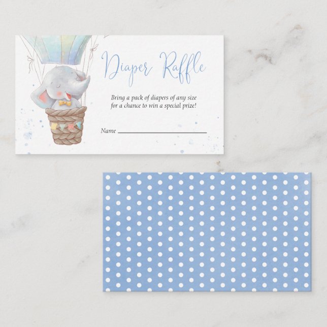 Cute Elephant Boy Baby Shower Diaper Raffle Card (Front/Back)