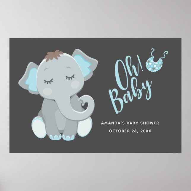 Cute Elephant Boy Baby Shower Poster (Front)