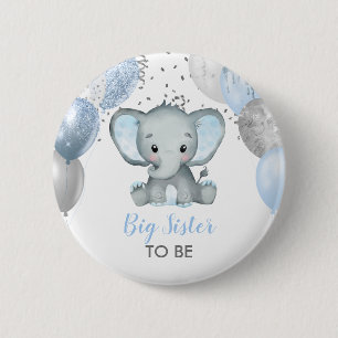 Cute Elephant Boy Balloons Baby Shower Sister 6 Cm Round Badge