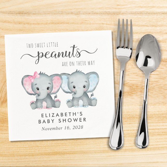 Cute Elephant Boy Girl Twins Baby Shower Napkin (Creator Uploaded)
