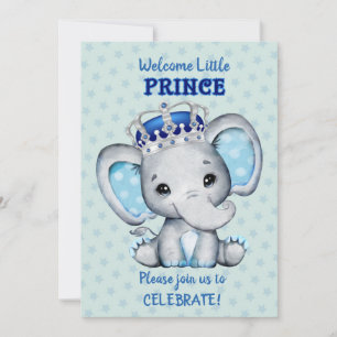 Cute Elephant Boy Prince Baby Shower Invitation
