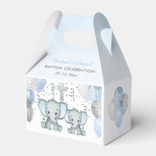 Cute Elephant Boys Balloon Baptism Favour Box (Front Side)
