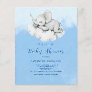 Cute Elephant Budget Boy Baby Shower Invitation