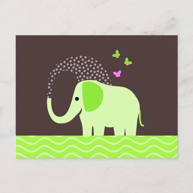 Cute Elephant & Butterflies Postcard (Front)