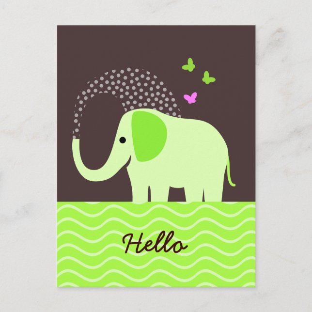Cute Elephant & Butterflies Postcard (Front)