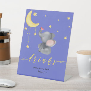 Cute Elephant & Butterfly Baby Shower Drinks Pedestal Sign