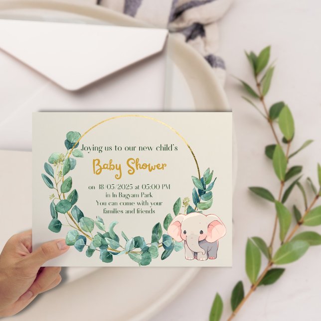 cute Elephant Calyptus Baby Shower Invitation (Creator Uploaded)
