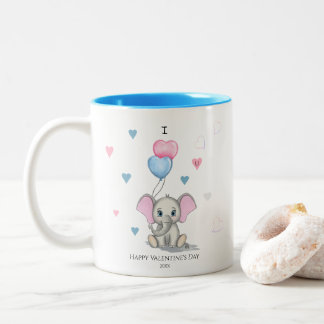 Cute Elephant Cartoon | Personalised Valentine's T Two-Tone Coffee Mug