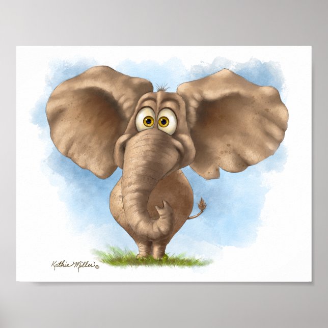 Cute Elephant Cartoon Poster (Front)