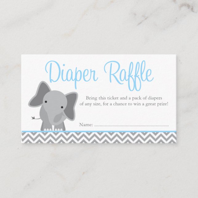 Cute Elephant Chevron Blue Diaper Raffle Ticket Enclosure Card (Front)