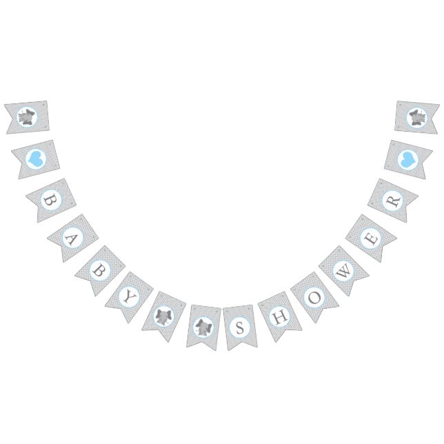 Cute Elephant Chevron Light Blue Baby Shower Bunting (All)
