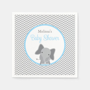Cute Elephant Chevron Light Blue Baby Shower Napkin