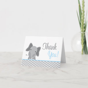 Cute Elephant Chevron Light Blue Thank You Card