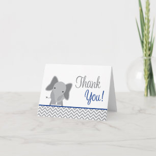 Cute Elephant Chevron Navy Blue Thank You Card