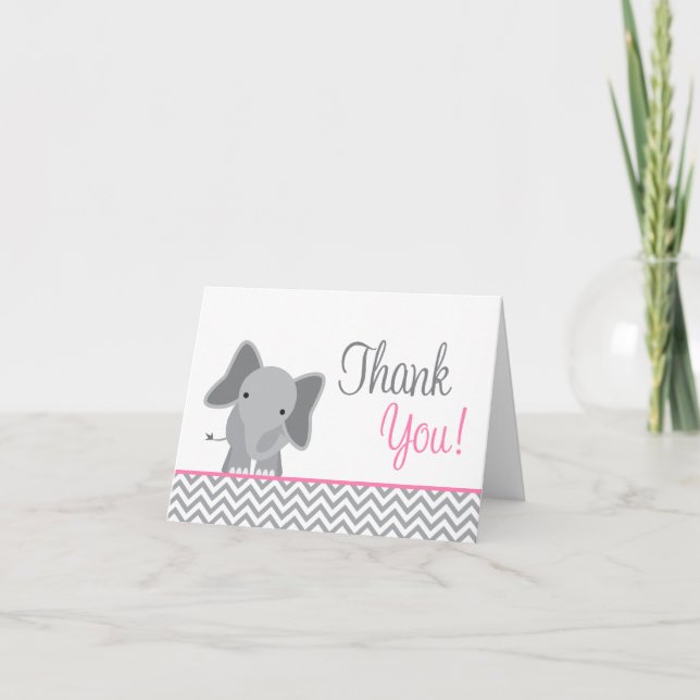 Cute Elephant Chevron Pink Thank You (Front)