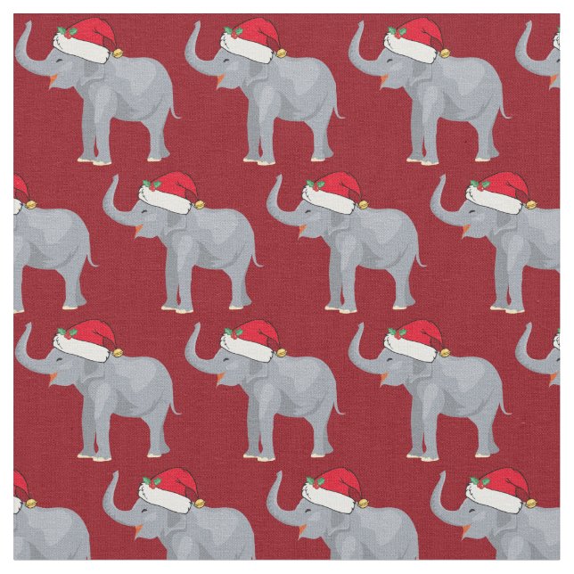 Cute Elephant Christmas Fabric (Close Up)
