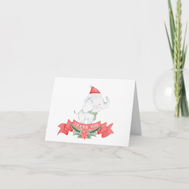 Cute Elephant | Christmas  Thank You Card (Front)