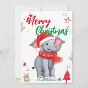 Cute Elephant Christmas tree Holiday Family name Card
