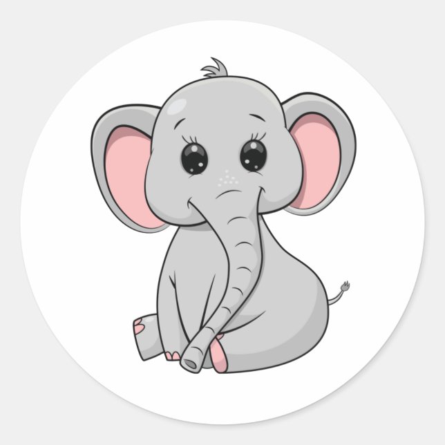 Cute Elephant Classic Round Sticker (Front)