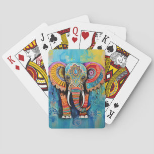 Cute Elephant Colourful Funky Mixed Media Animal Playing Cards