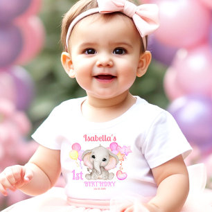 Cute Elephant Colourful Summer 1st Birthday Girl Baby Bodysuit