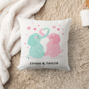 Cute Elephant Couple Personalised Valentine's Day Cushion