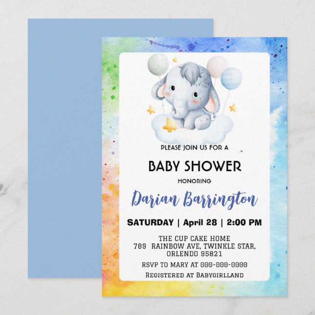 Cute elephant cub Bear baby shower kids boys Invitation (Front/Back)