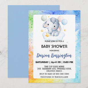 Cute elephant cub Bear baby shower kids boys Invitation