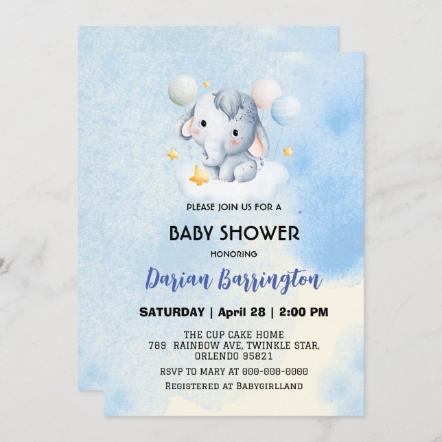 Cute elephant cub Bear baby shower kids boys Invitation (Front/Back)