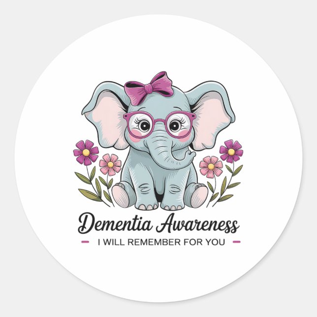Cute Elephant Dementia Awareness I Remember For Yo Classic Round Sticker (Front)