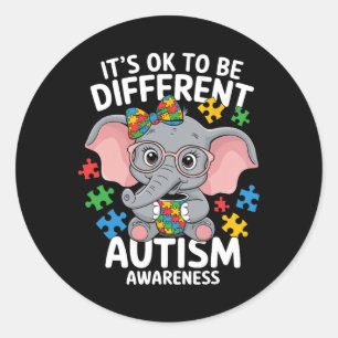 Cute Elephant Different Autism Awareness Puzzles Classic Round Sticker