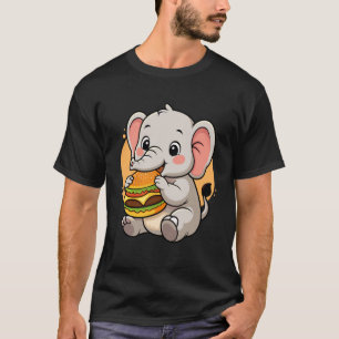 Cute Elephant Eating Burger Funny Kawaii Animal Fo T-Shirt