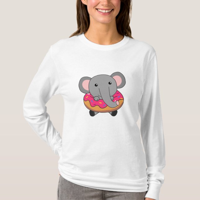 Cute Elephant Elephant Doughnut Candy Sprinkles T-Shirt (Front)