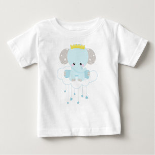 Cute Elephant, Elephant On A Cloud, Crown, Stars Baby T-Shirt