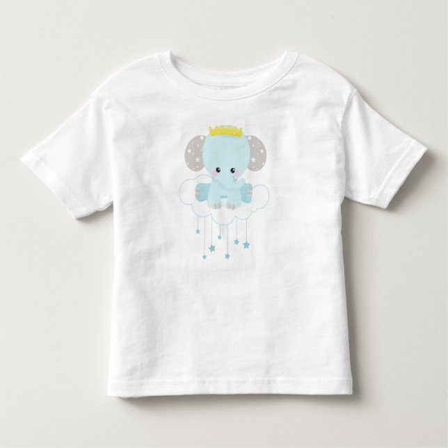 Cute Elephant, Elephant On A Cloud, Crown, Stars Toddler T-Shirt (Front)