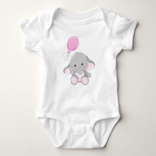 Cute Elephant, Elephant With Balloon Baby Bodysuit