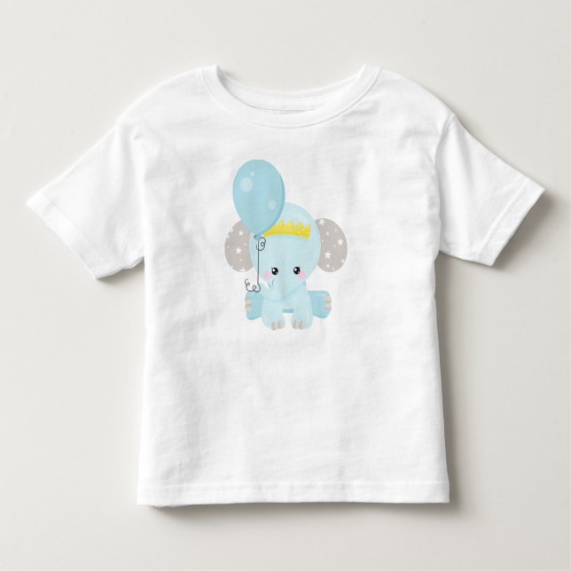 Cute Elephant, Elephant With Balloon, Crown, Stars Toddler T-Shirt (Front)