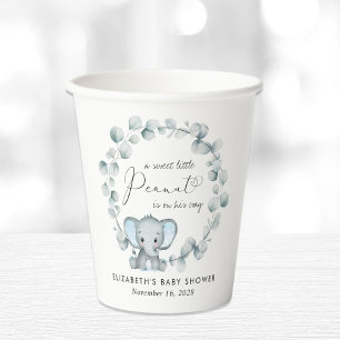 Cute Elephant Eucalyptus Baby Boy Shower Paper Cups