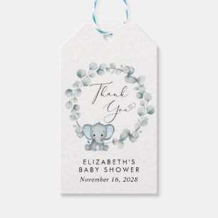Cute Elephant Eucalyptus Baby Boy Shower Thank You Gift Tags