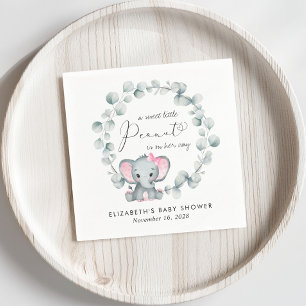Cute Elephant Eucalyptus Baby Girl Shower Napkin