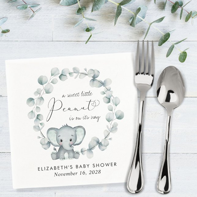 Cute Elephant Eucalyptus Baby Shower Napkin (Creator Uploaded)