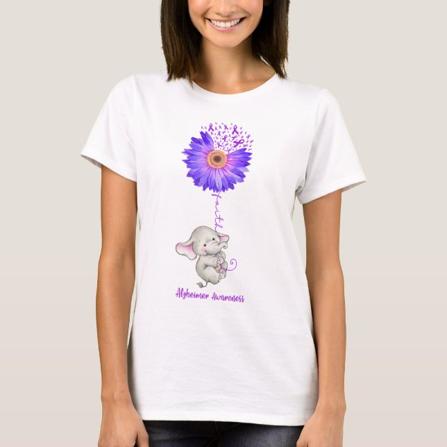 Cute Elephant Faith Hope Love Alzheimer's Awarenes T-Shirt (Front)