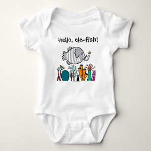 Cute Elephant Fish Scene with Coral Baby Bodysuit